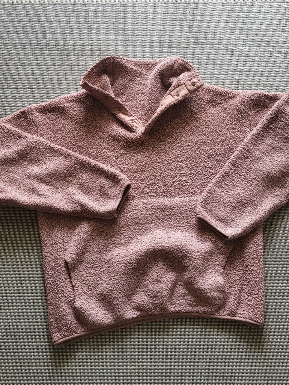 SKIMS Cozy Knit Teddy Fleece Snap Pullover Sweater Rose Clay Pink L/XL